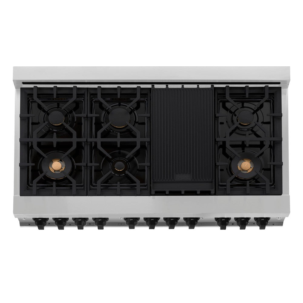 ZLINE Autograph Edition 48 in. 6.0 cu. ft. Dual Fuel Range with Gas Cooktop and Electric Convection Oven in Stainless Steel with Black Matte Accents (RAZ-48-MB)