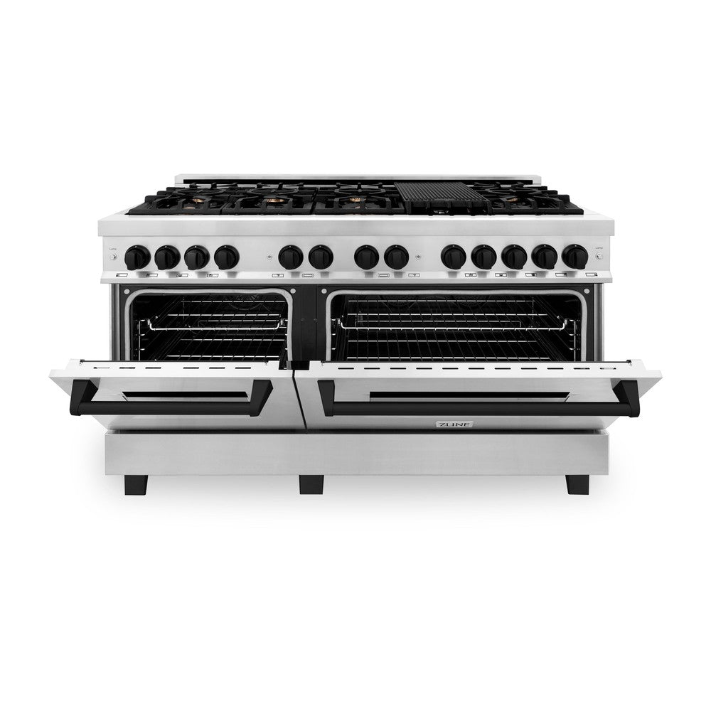 ZLINE Autograph Edition 60-Inch Dual Fuel Range with 7.4 cu. ft. Electric Convection Oven, Stainless Steel with Black Matte Accents (Model RAZ-60-MB)
