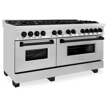 ZLINE Autograph Edition 60-Inch Dual Fuel Range with 7.4 cu. ft. Electric Convection Oven, Stainless Steel with Black Matte Accents (Model RAZ-60-MB)