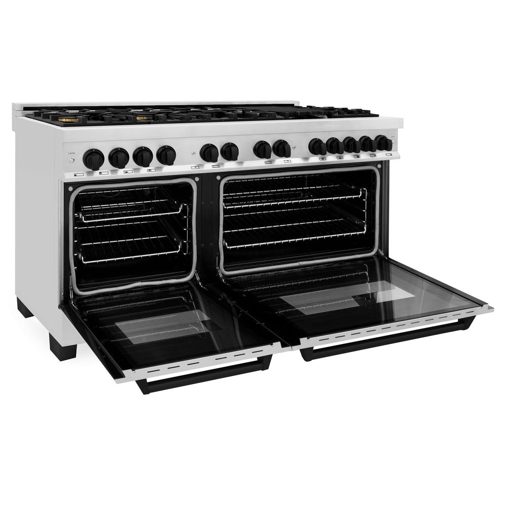 ZLINE Autograph Edition 60-Inch Dual Fuel Range with 7.4 cu. ft. Electric Convection Oven, Stainless Steel with Black Matte Accents (Model RAZ-60-MB)