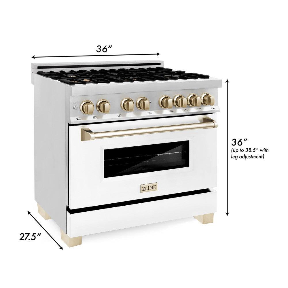 ZLINE Autograph 36 in. 4.6 cu. ft. Dual Fuel Range with White Matte Door and Gold Accents (RAZ-WM-36-G)