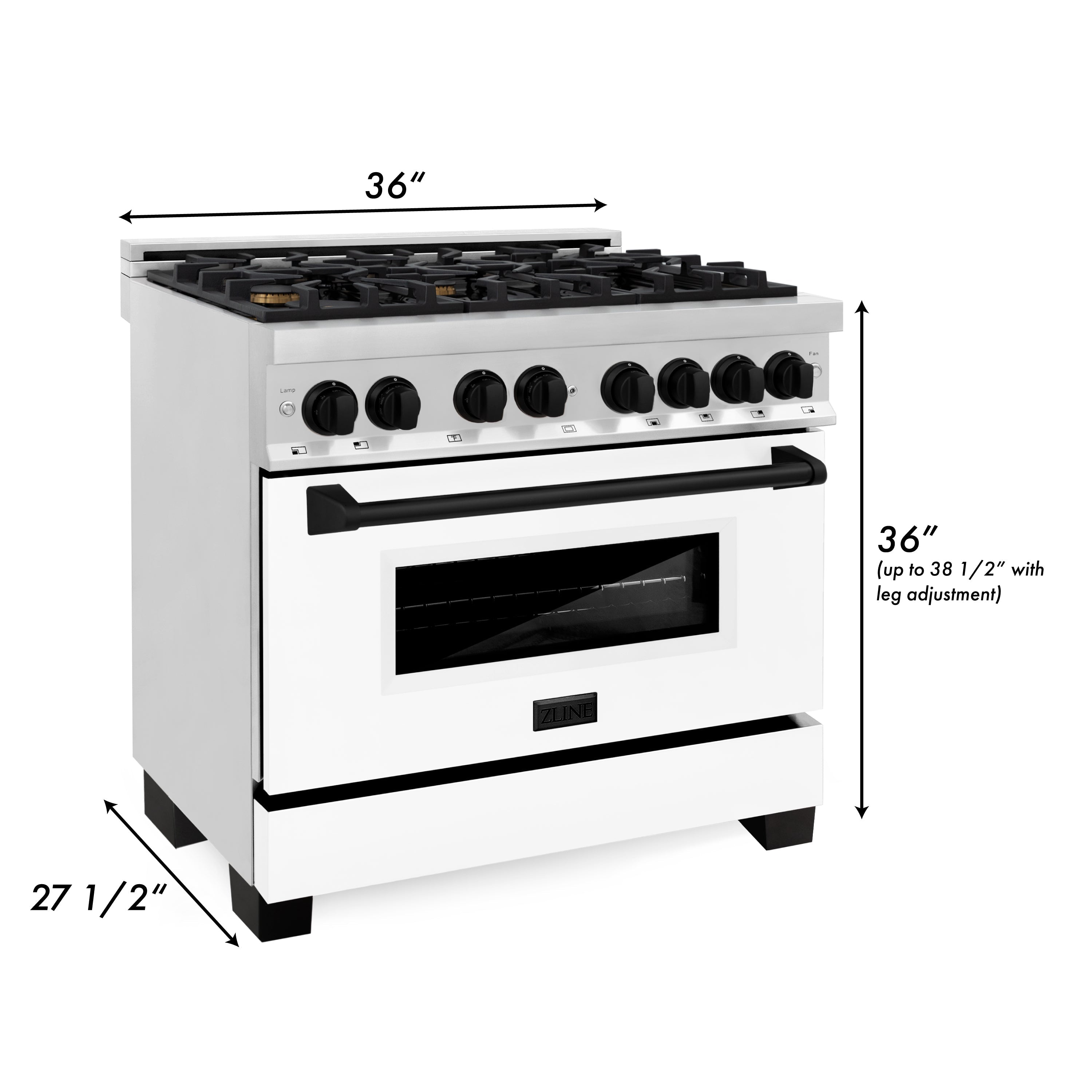 ZLINE Autograph 36 in. 4.6 cu. ft. Dual Fuel Range in Stainless Steel with White Matte Door and Matte Black Accents (RAZ-WM-36-MB)