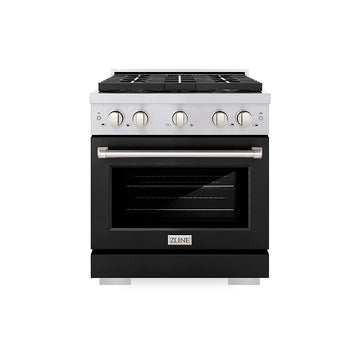 ZLINE 30 in. Dual Fuel Range 4.2 cu. ft. with 4 Burner DuoPro™ Cooktop, Electric Convection Oven & Black Matte Door (PSDR-BLM-30)