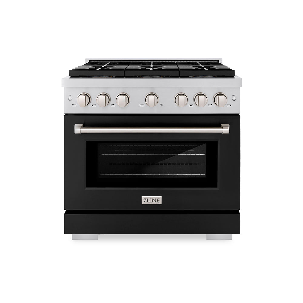 ZLINE 36 in. Dual Fuel Range 5.2 cu. ft. 6 Burner DuoPro™ Cooktop Electric Convection Oven Black Matte Door (PSDR-BLM-36)
