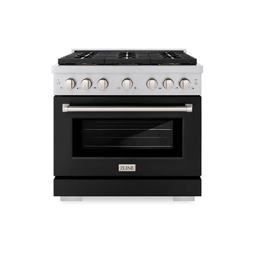 ZLINE 36 in. Dual Fuel Range 5.2 cu. ft. 6 Burner DuoPro™ Cooktop Electric Convection Oven Black Matte Door (PSDR-BLM-36)