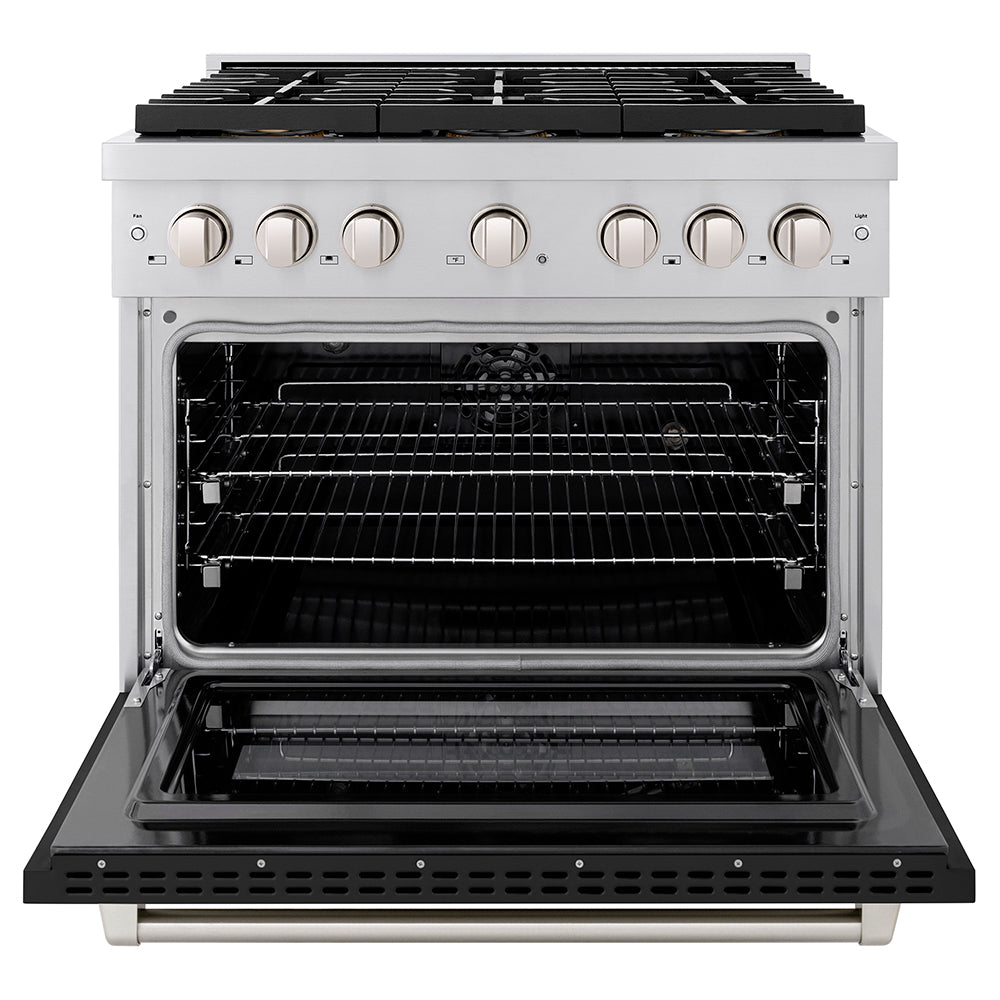 ZLINE 36 in. Dual Fuel Range 5.2 cu. ft. 6 Burner DuoPro™ Cooktop Electric Convection Oven Black Matte Door (PSDR-BLM-36)