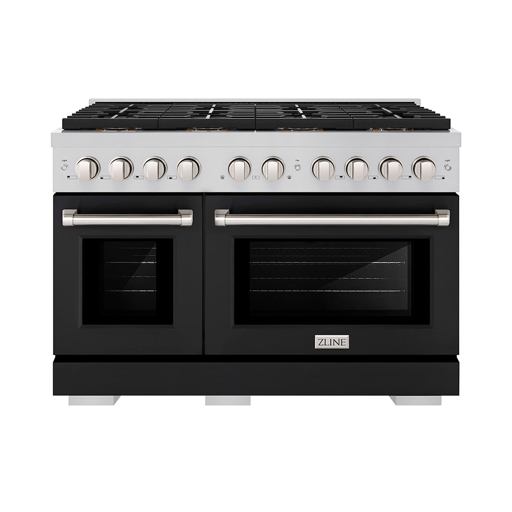 ZLINE 48 in. Dual Fuel Range with 8 Burner DuoPro™ Cooktop and Double Electric Convection Ovens, 6.7 cu. ft., Black Matte Doors (PSDR-BLM-48)