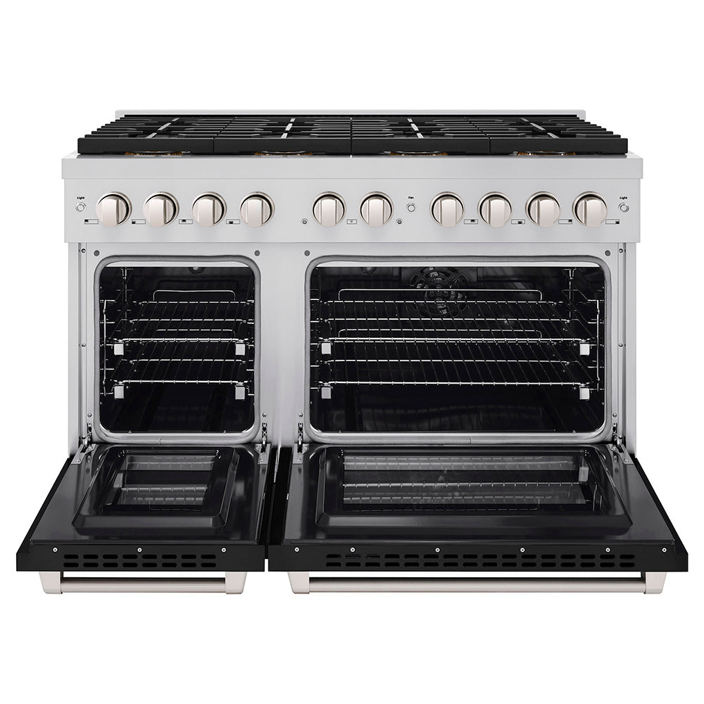 ZLINE 48 in. Dual Fuel Range with 8 Burner DuoPro™ Cooktop and Double Electric Convection Ovens, 6.7 cu. ft., Black Matte Doors (PSDR-BLM-48)