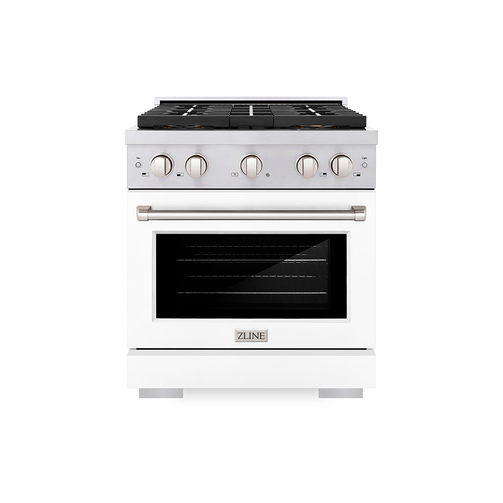 ZLINE 30 in. Dual Fuel Range – 4.2 cu. ft. Capacity – 4 Burner DuoPro™ Cooktop, Electric Convection Oven, White Matte Door (PSDR-WM-30)
