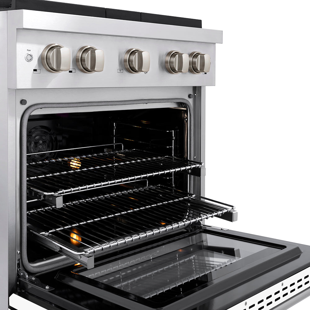 ZLINE 30 in. Dual Fuel Range – 4.2 cu. ft. Capacity – 4 Burner DuoPro™ Cooktop, Electric Convection Oven, White Matte Door (PSDR-WM-30)