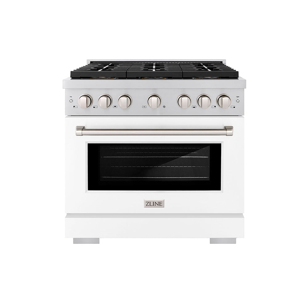 ZLINE 36 in. Dual Fuel Range 5.2 cu. ft. 6 Burner DuoPro™ Cooktop Electric Convection Oven White Matte Door (PSDR-WM-36)