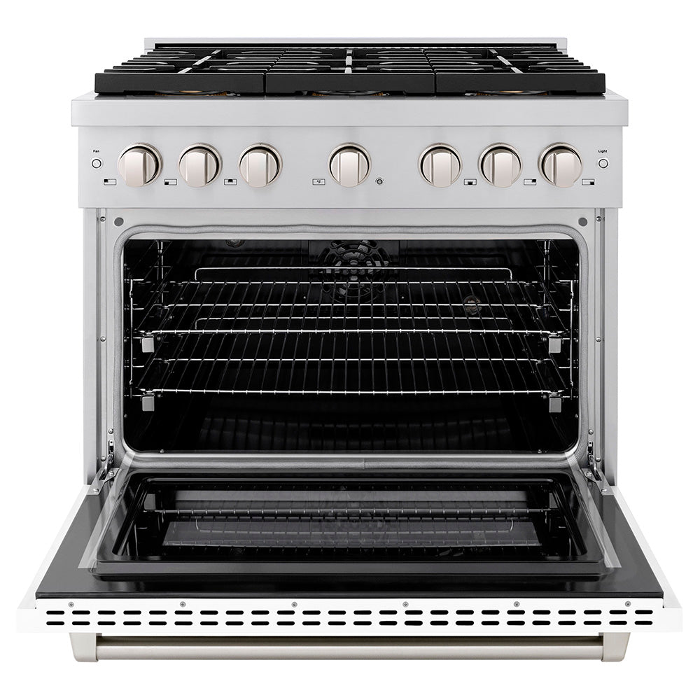 ZLINE 36 in. Dual Fuel Range 5.2 cu. ft. 6 Burner DuoPro™ Cooktop Electric Convection Oven White Matte Door (PSDR-WM-36)
