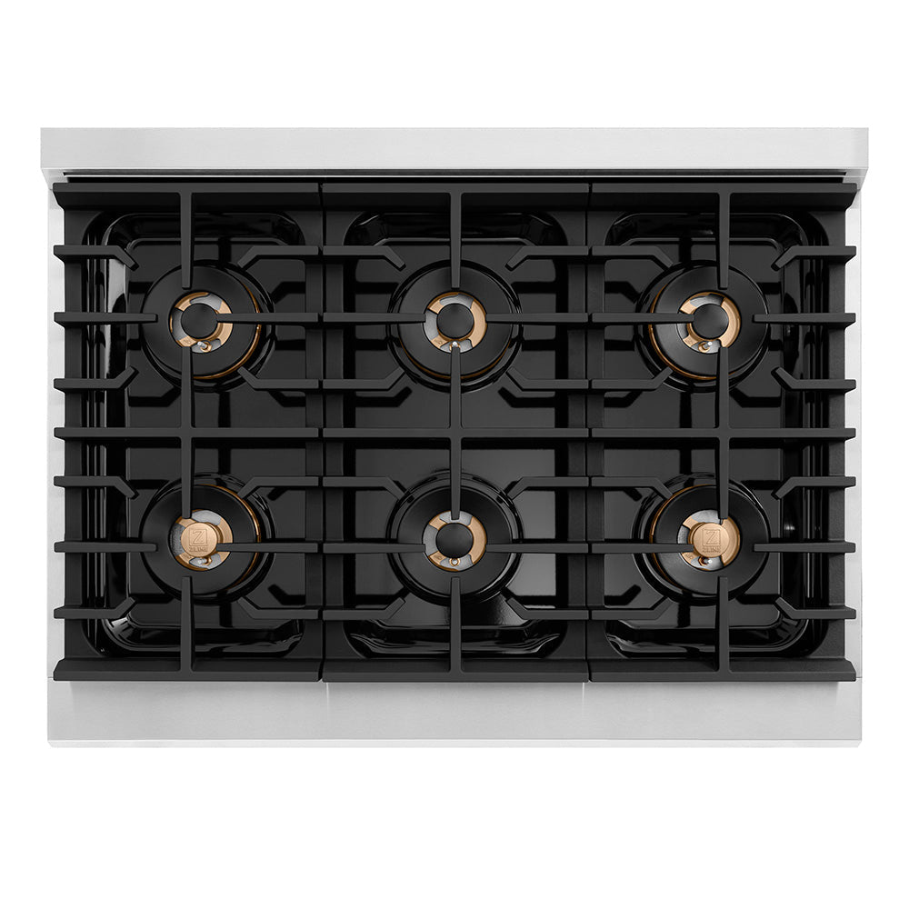 ZLINE 36 in. Dual Fuel Range 5.2 cu. ft. 6 Burner DuoPro™ Cooktop Electric Convection Oven White Matte Door (PSDR-WM-36)