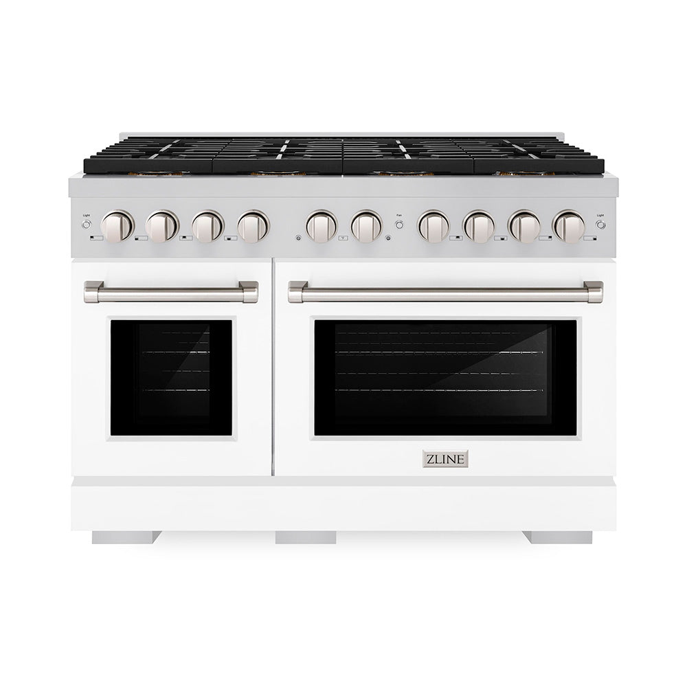 ZLINE 48 in. Dual Fuel Range 6.7 cu. ft. with 8 Burner DuoPro™ Cooktop, Dual Ovens, White Matte Doors (PSDR-WM-48)