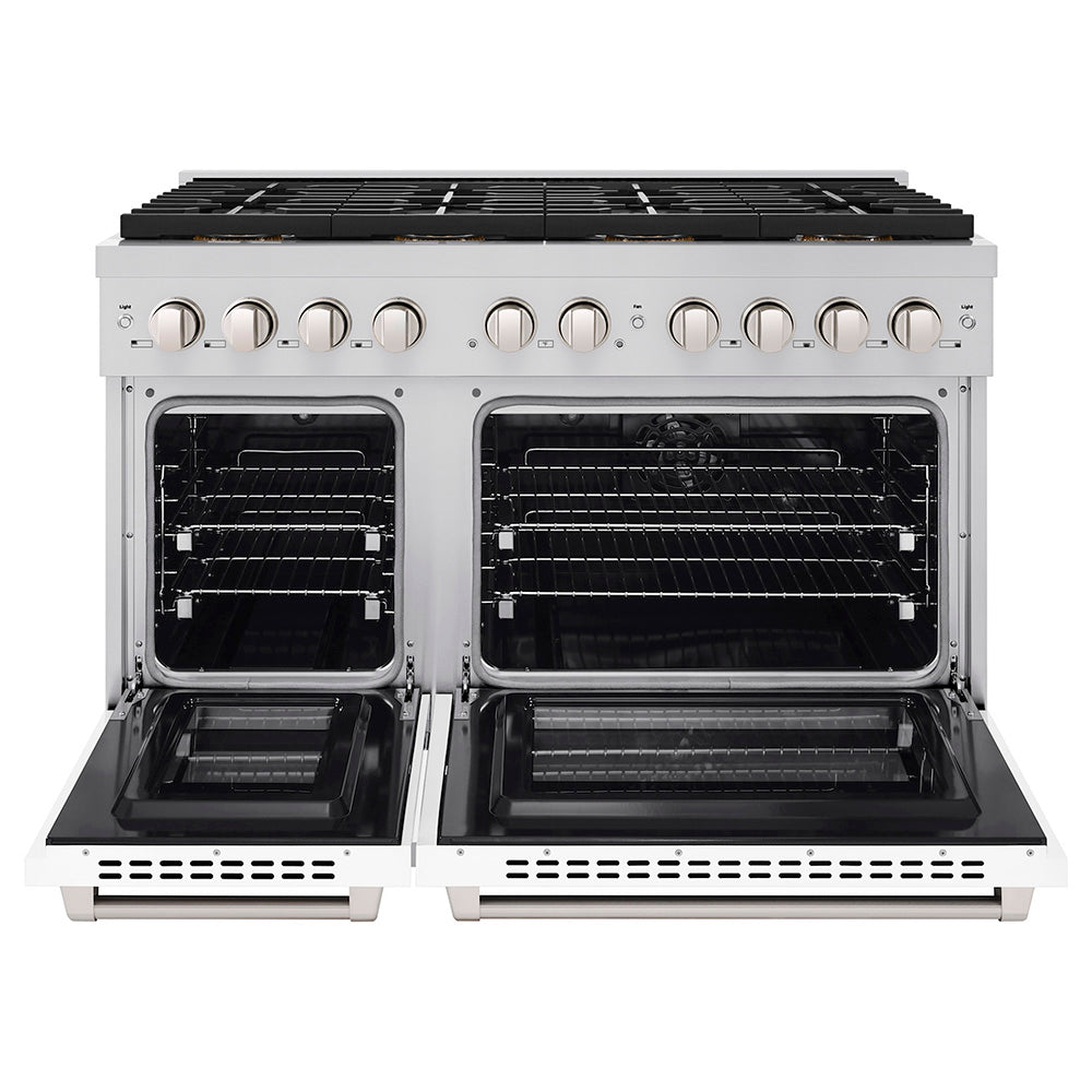 ZLINE 48 in. Dual Fuel Range 6.7 cu. ft. with 8 Burner DuoPro™ Cooktop, Dual Ovens, White Matte Doors (PSDR-WM-48)