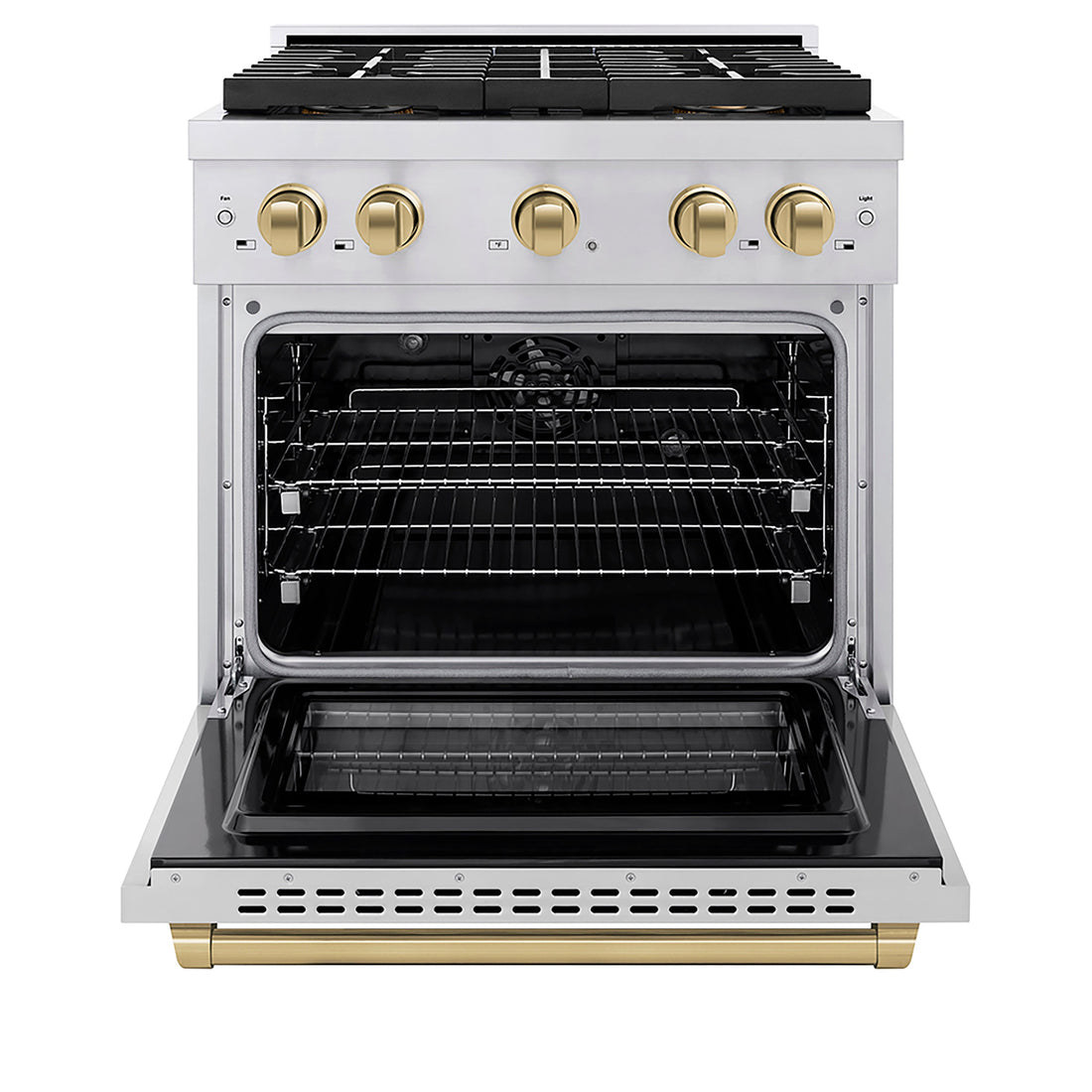 ZLINE 30 in. Dual Fuel Range 4.2 cu. ft. 4 Burner DuoPro™ Cooktop Electric Convection Oven Stainless Steel Champagne Bronze Accents (PSDRZ-30-CB)
