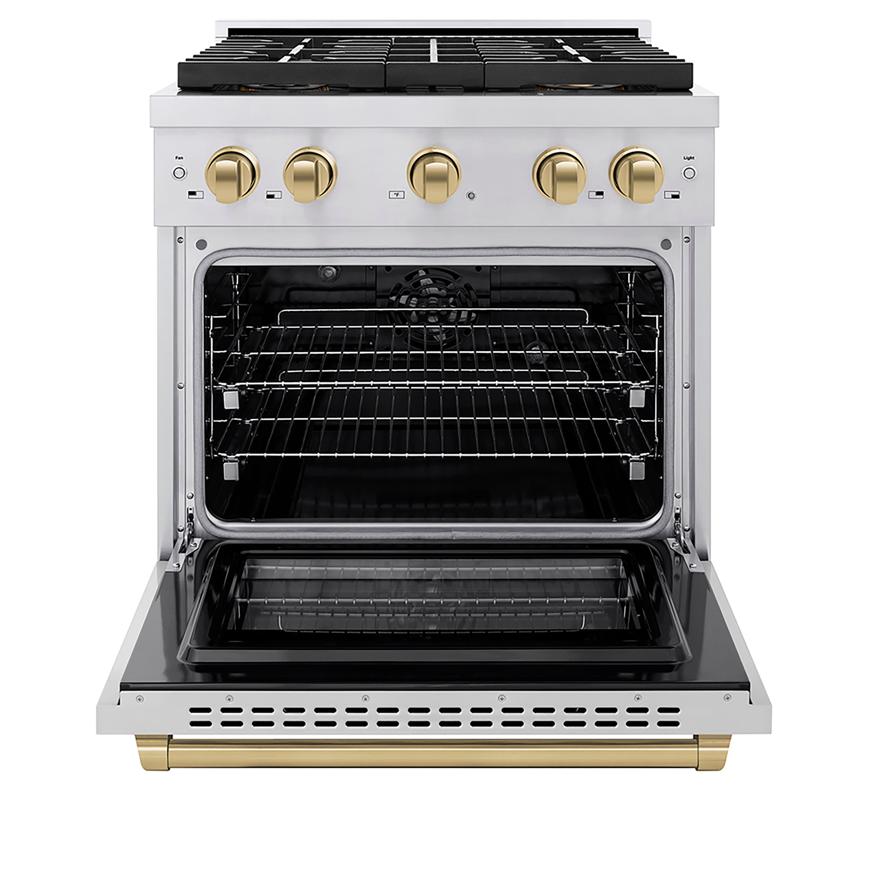 ZLINE 30 in. Dual Fuel Range 4.2 cu. ft. 4 Burner DuoPro™ Cooktop Electric Convection Oven Stainless Steel Champagne Bronze Accents (PSDRZ-30-CB)