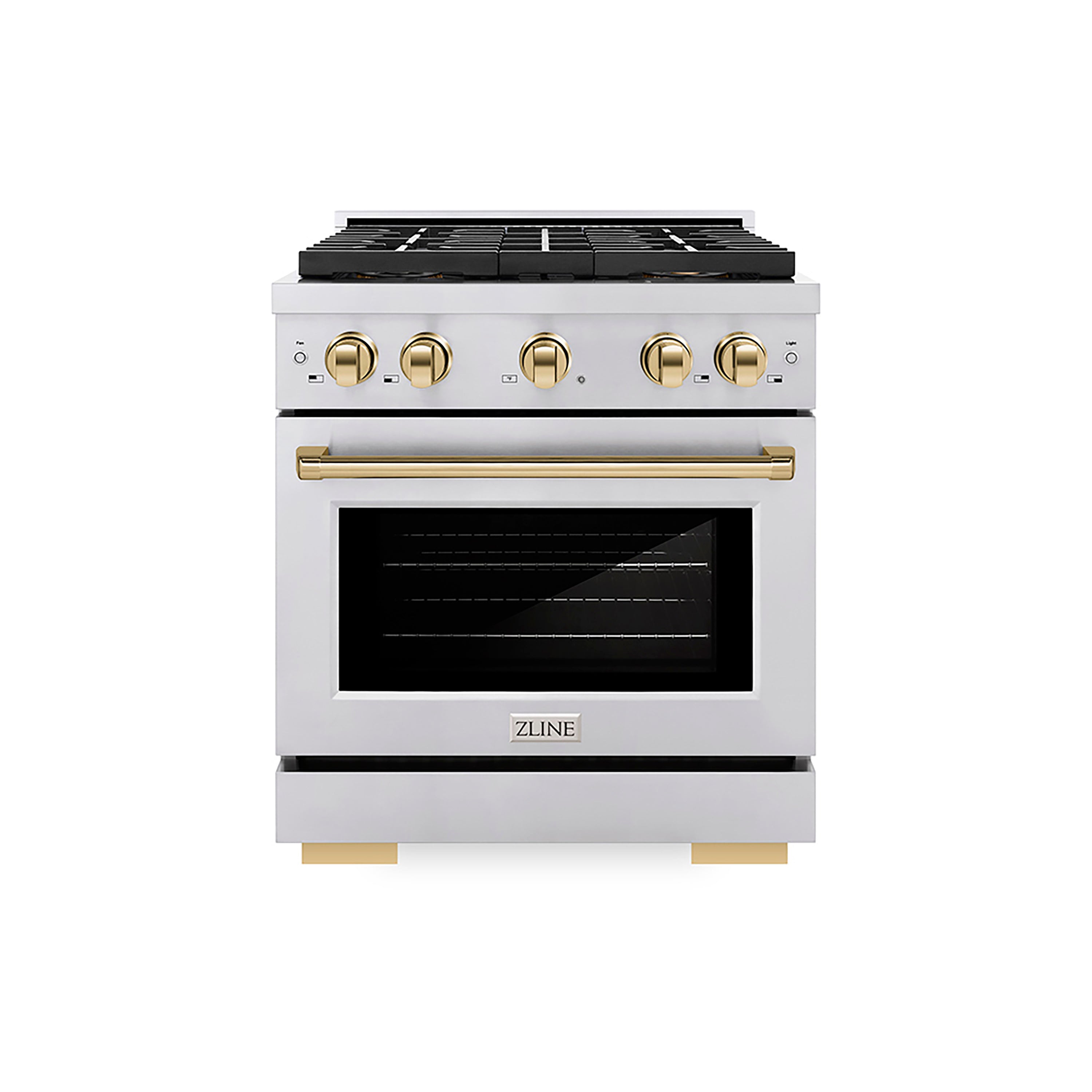 ZLINE 30 in. Dual Fuel Range 4.2 cu. ft. Paramount Series with 4 Burner DuoPro™ Cooktop, Electric Convection Oven, Stainless Steel with Polished Gold Accents (PSDRZ-30-G)