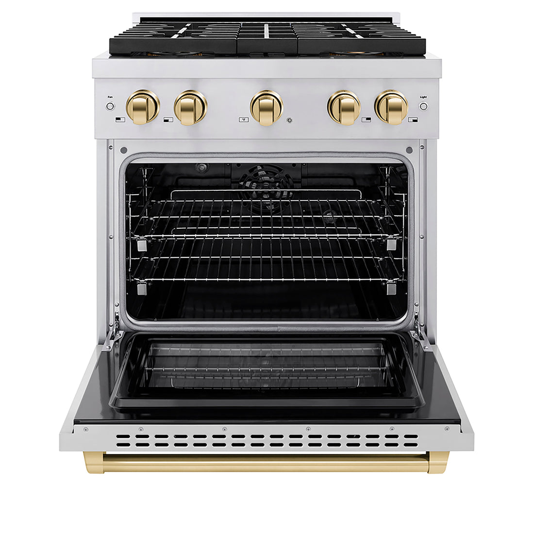 ZLINE 30 in. Dual Fuel Range 4.2 cu. ft. Paramount Series with 4 Burner DuoPro™ Cooktop, Electric Convection Oven, Stainless Steel with Polished Gold Accents (PSDRZ-30-G)