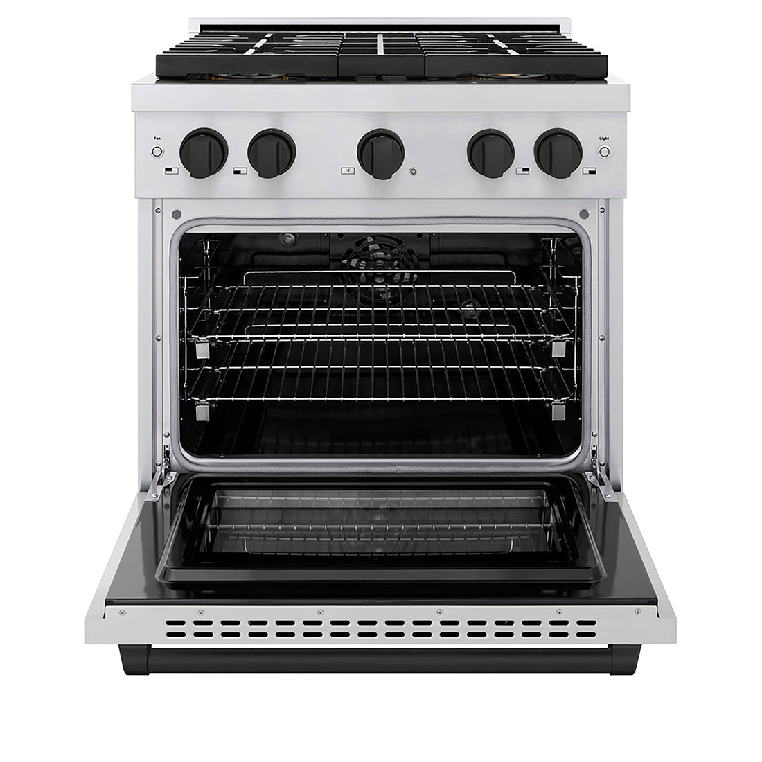 ZLINE 30 in. Dual Fuel Range 4.2 cu. ft. 4 Burner DuoPro™ Cooktop Electric Convection Oven Stainless Steel with Matte Black Accents (PSDRZ-30-MB)