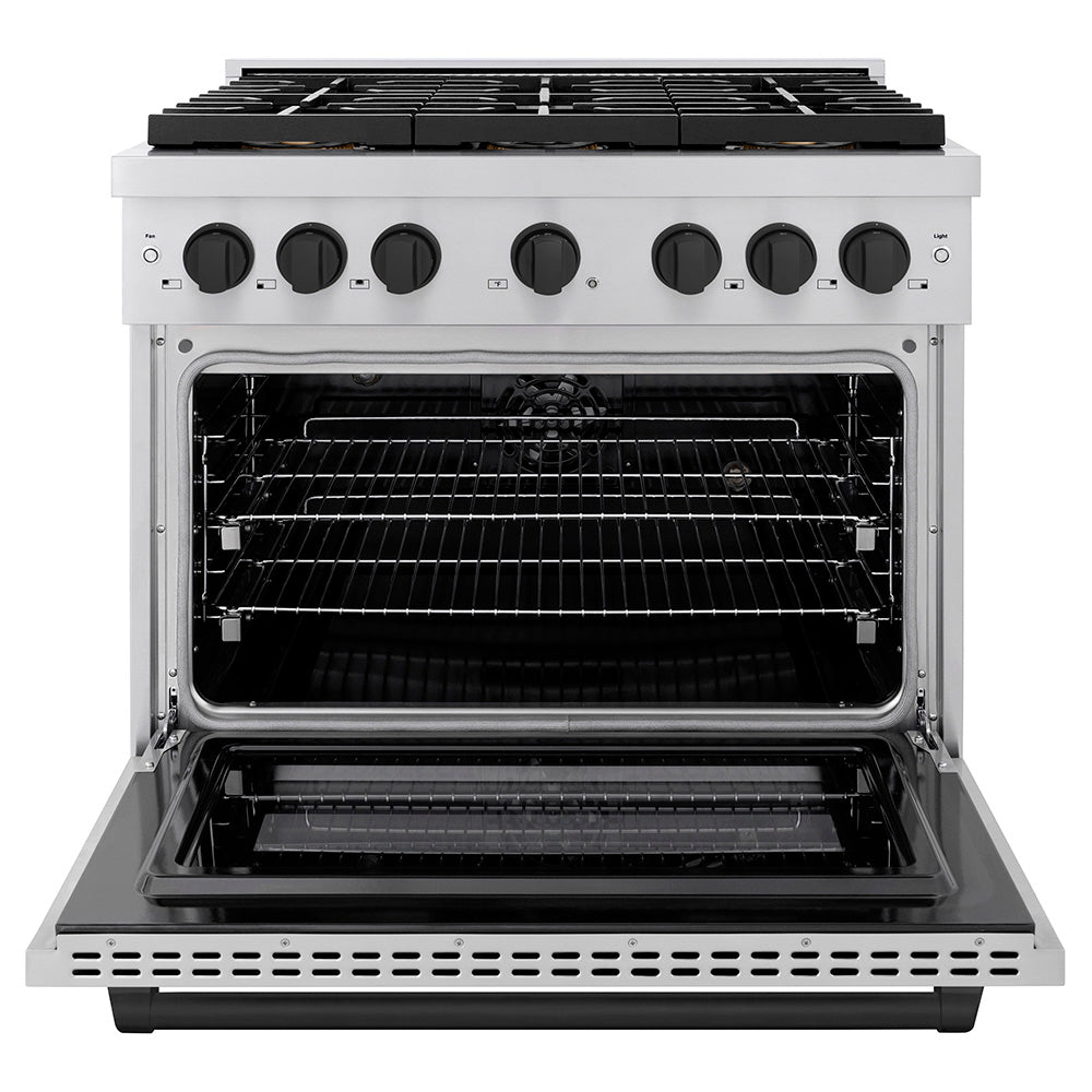 ZLINE 36 in. Dual Fuel Range 5.2 cu. ft. with 6 Burner DuoPro™ Cooktop, Electric Convection Oven, Stainless Steel with Matte Black Accents (PSDRZ-36-MB)