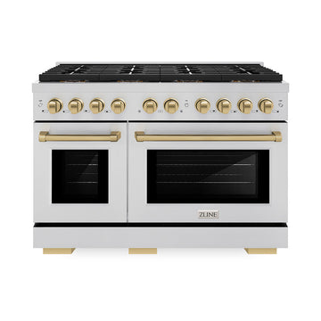 ZLINE 48 in. Dual Fuel Range 6.7 cu. ft. 8 Burner DuoPro™ Cooktop Dual Ovens Stainless Steel Champagne Bronze Accents (PSDRZ-48-CB)