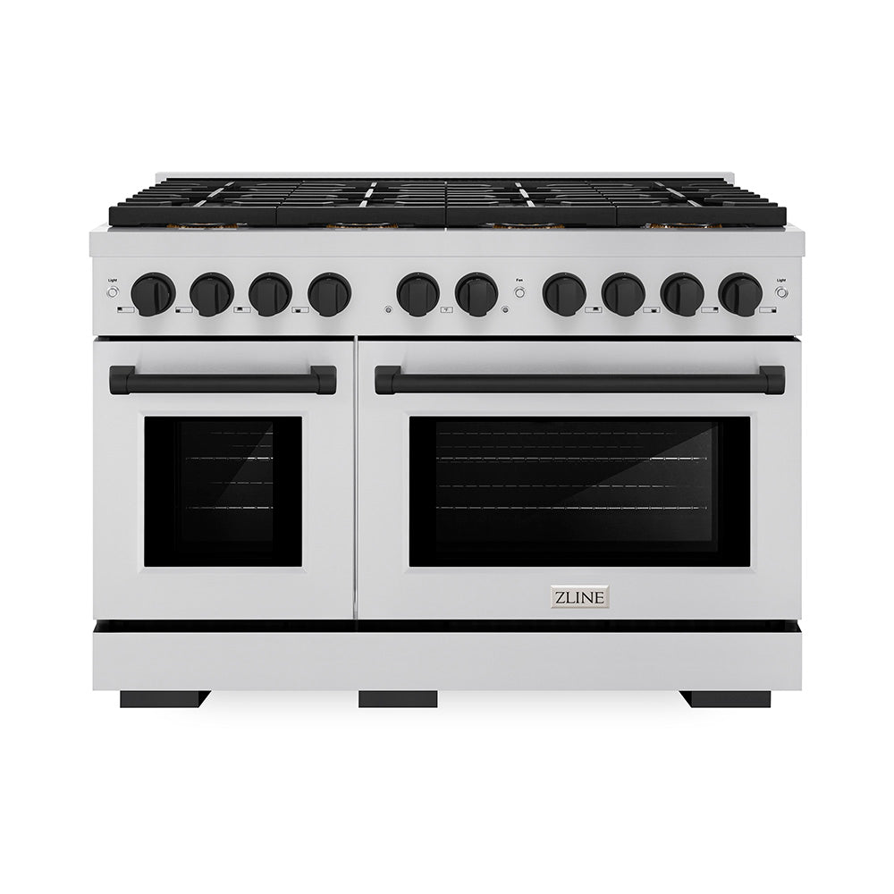 ZLINE 48 in. Dual Fuel Range 6.7 cu. ft. with 8 Burner DuoPro™ Cooktop, Dual Ovens, Stainless Steel with Matte Black Accents (PSDRZ-48-MB)