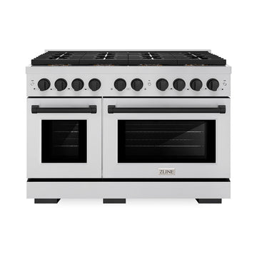 ZLINE 48 in. Dual Fuel Range 6.7 cu. ft. with 8 Burner DuoPro™ Cooktop, Dual Ovens, Stainless Steel with Matte Black Accents (PSDRZ-48-MB)