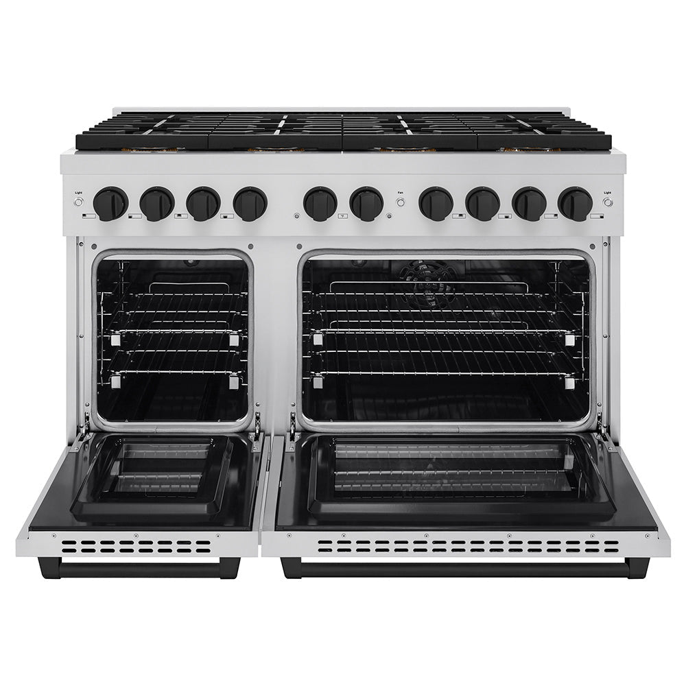ZLINE 48 in. Dual Fuel Range 6.7 cu. ft. with 8 Burner DuoPro™ Cooktop, Dual Ovens, Stainless Steel with Matte Black Accents (PSDRZ-48-MB)