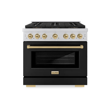 ZLINE 36 in. Dual Fuel Range 5.2 cu. ft. 6 Burner DuoPro™ Cooktop Electric Convection Oven Black Matte Door Champagne Bronze Accents (PSDRZ-BLM-36-CB)