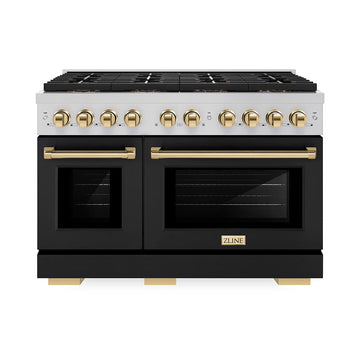 ZLINE 48 in. Dual Fuel Range 6.7 cu. ft. with 8 Burner DuoPro™ Cooktop, Dual Ovens, Black Matte Doors, Polished Gold Accents (PSDRZ-BLM-48-G)