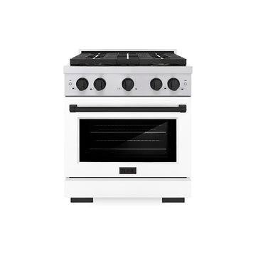 ZLINE 30 in. Dual Fuel Range 4.2 cu. ft. 4 Burner DuoPro™ Cooktop Electric Convection Oven Stainless Steel White Matte Door Matte Black Accents (PSDRZ-WM-30-MB)