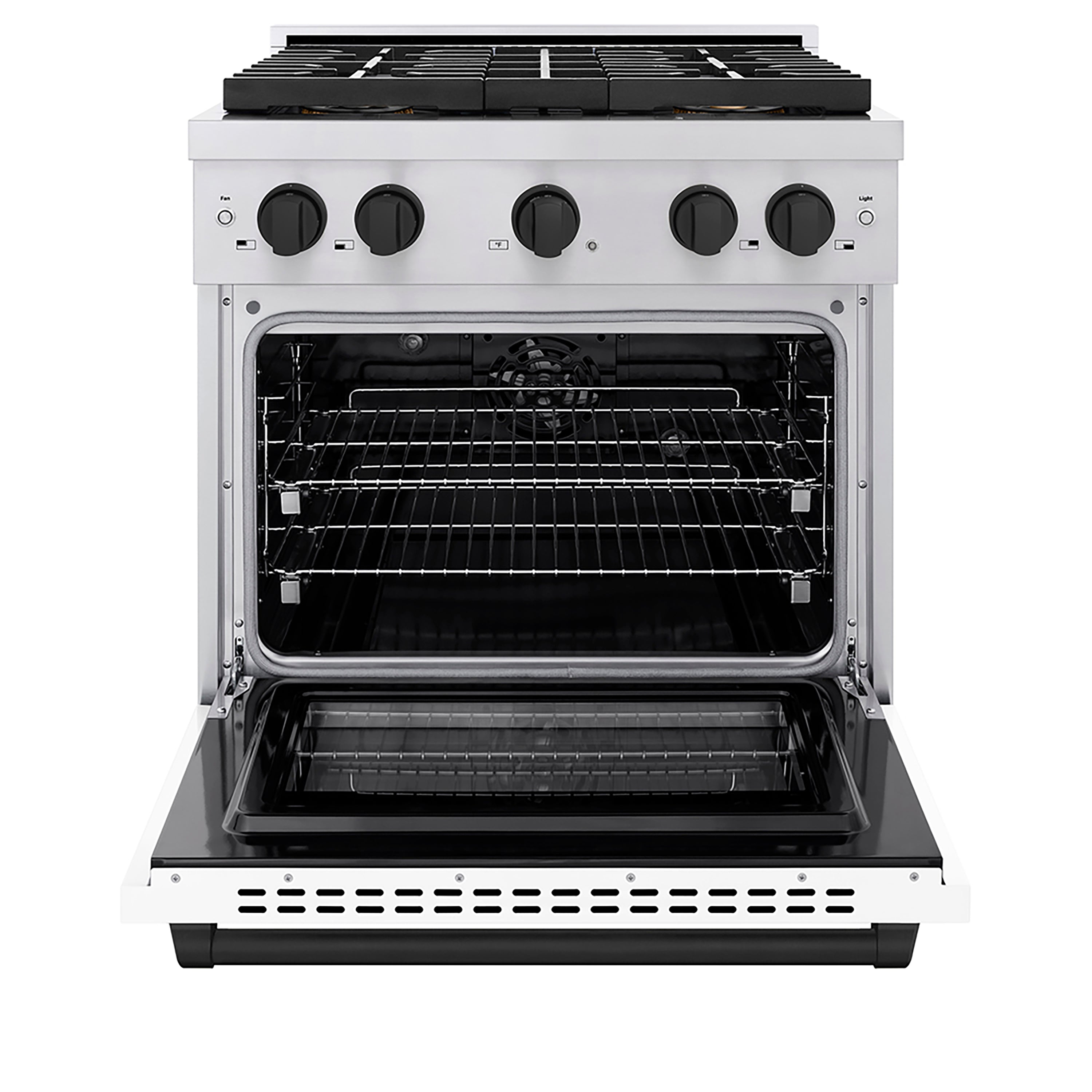 ZLINE 30 in. Dual Fuel Range 4.2 cu. ft. 4 Burner DuoPro™ Cooktop Electric Convection Oven Stainless Steel White Matte Door Matte Black Accents (PSDRZ-WM-30-MB)