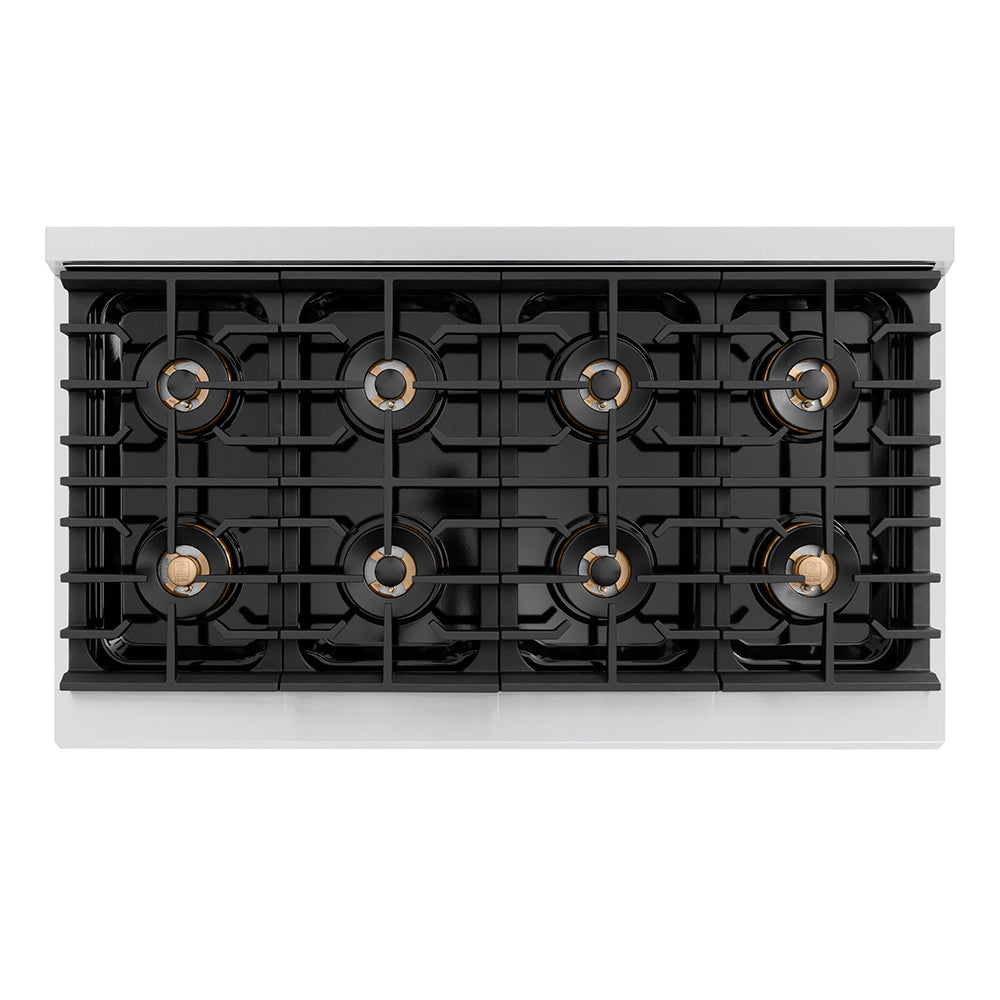 ZLINE 48 in. Dual Fuel Range 6.7 cu. ft. 8 Burner DuoPro™ Cooktop Dual Ovens White Matte Doors Champagne Bronze Accents (PSDRZ-WM-48-CB)