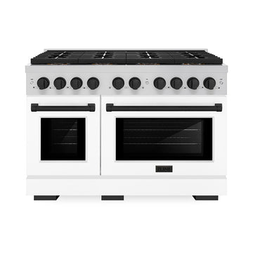 ZLINE 48 in. Autograph Paramount Dual Fuel Range – 6.7 cu. ft. Capacity, 8 Burner DuoPro™ Cooktop, Dual Ovens, White Matte Doors, Matte Black Accents (PSDRZ-WM-48-MB)