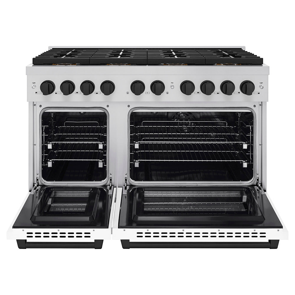 ZLINE 48 in. Autograph Paramount Dual Fuel Range – 6.7 cu. ft. Capacity, 8 Burner DuoPro™ Cooktop, Dual Ovens, White Matte Doors, Matte Black Accents (PSDRZ-WM-48-MB)