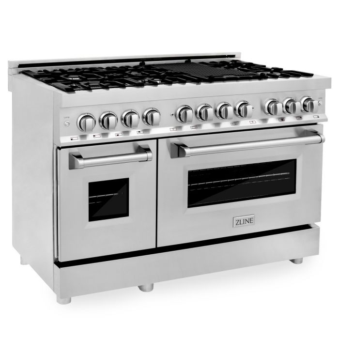 ZLINE 48-Inch Professional Dual Fuel Range with Gas Cooktop and Electric Convection Oven in Stainless Steel (RA48)