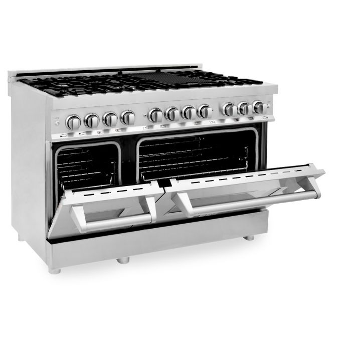 ZLINE 48-Inch Professional Dual Fuel Range with Gas Cooktop and Electric Convection Oven in Stainless Steel (RA48)