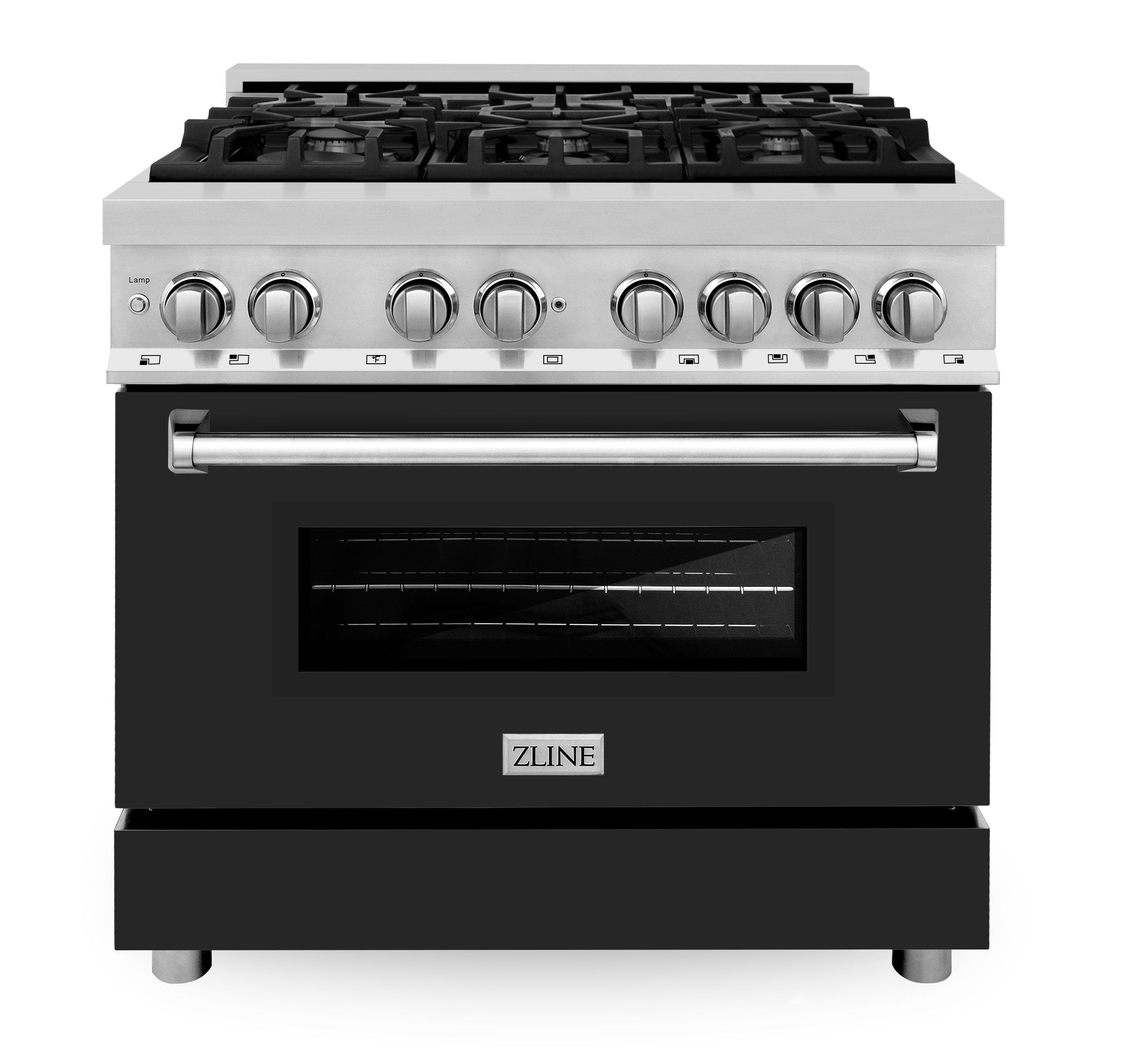 ZLINE 36" Dual Fuel Range with Gas Burners and Electric Oven, Stainless Steel with Black Matte Door (RA-BLM-36)