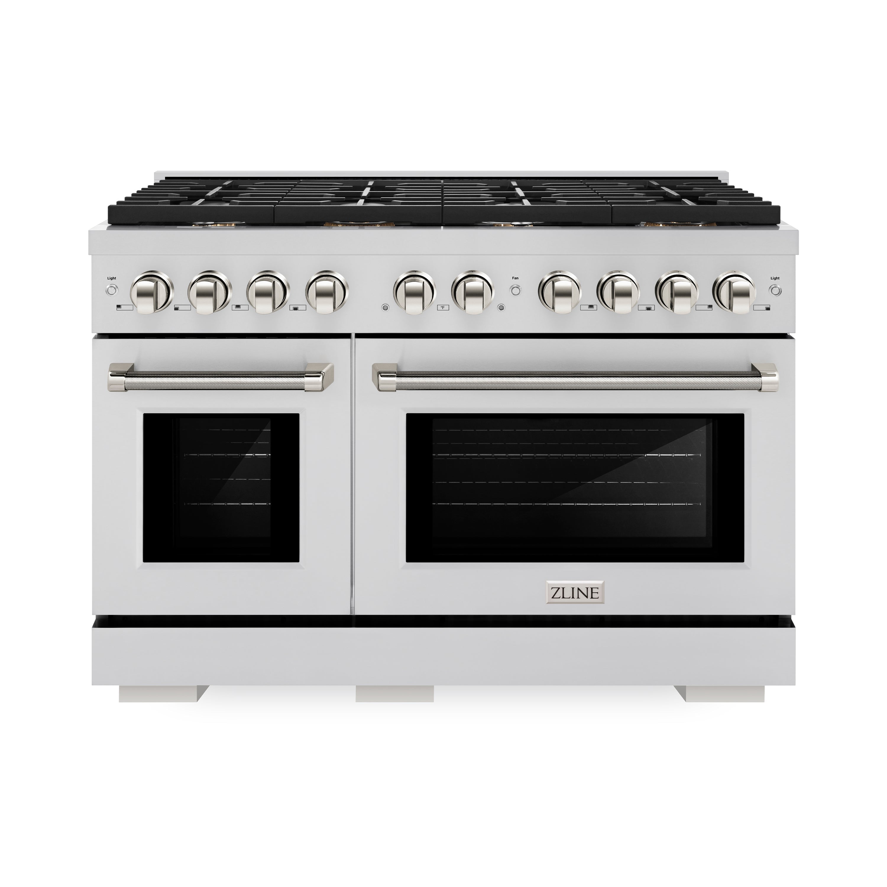 ZLINE 48 in. Dual Fuel Range Double Oven 6.7 cu. ft. 8 Burner Gas Cooktop Stainless Steel Polished Nickel Helix Handles (SDRZ-48-KPN)