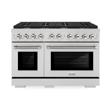 ZLINE 48 in. Dual Fuel Range Double Oven 6.7 cu. ft. 8 Burner Gas Cooktop Stainless Steel Polished Nickel Helix Handles (SDRZ-48-KPN)