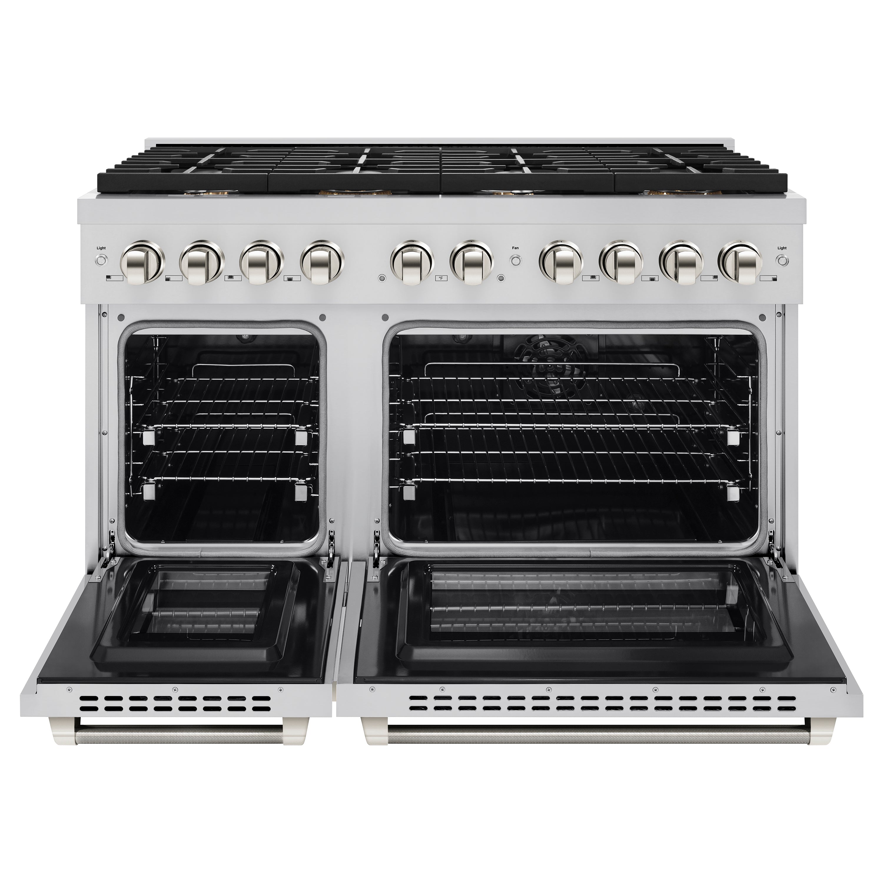ZLINE 48 in. Dual Fuel Range Double Oven 6.7 cu. ft. 8 Burner Gas Cooktop Stainless Steel Polished Nickel Helix Handles (SDRZ-48-KPN)