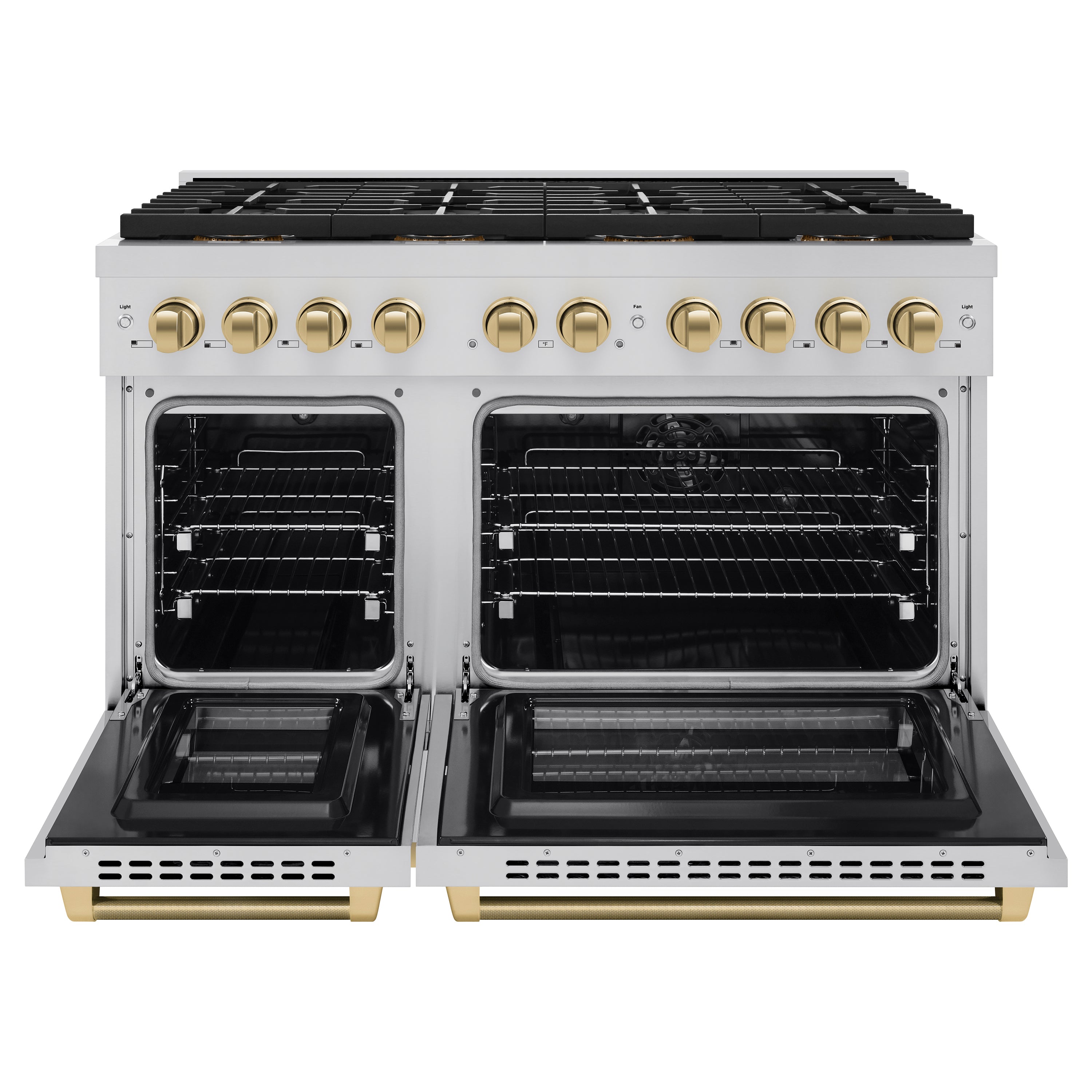 ZLINE 48 in. Dual Fuel Range 6.7 cu. ft. 8 Burner DuoPro™ Cooktop Dual Ovens Champagne Bronze Handles Stainless Steel (PSDRZ-48-KCB)