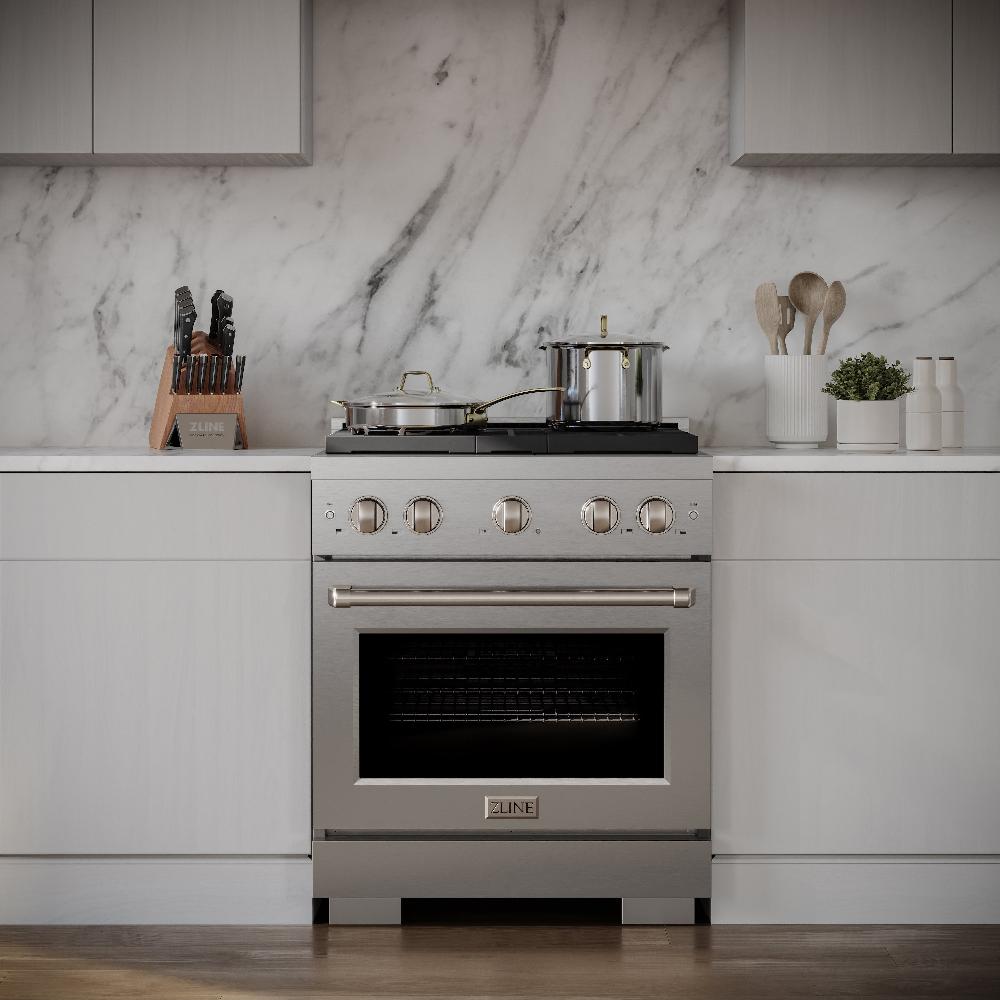 ZLINE Paramount 30 in. Dual Fuel Range with 4 Brass Burners and 4.2 cu. ft. Electric Convection Oven in Stainless Steel, Model SDR-BR-30