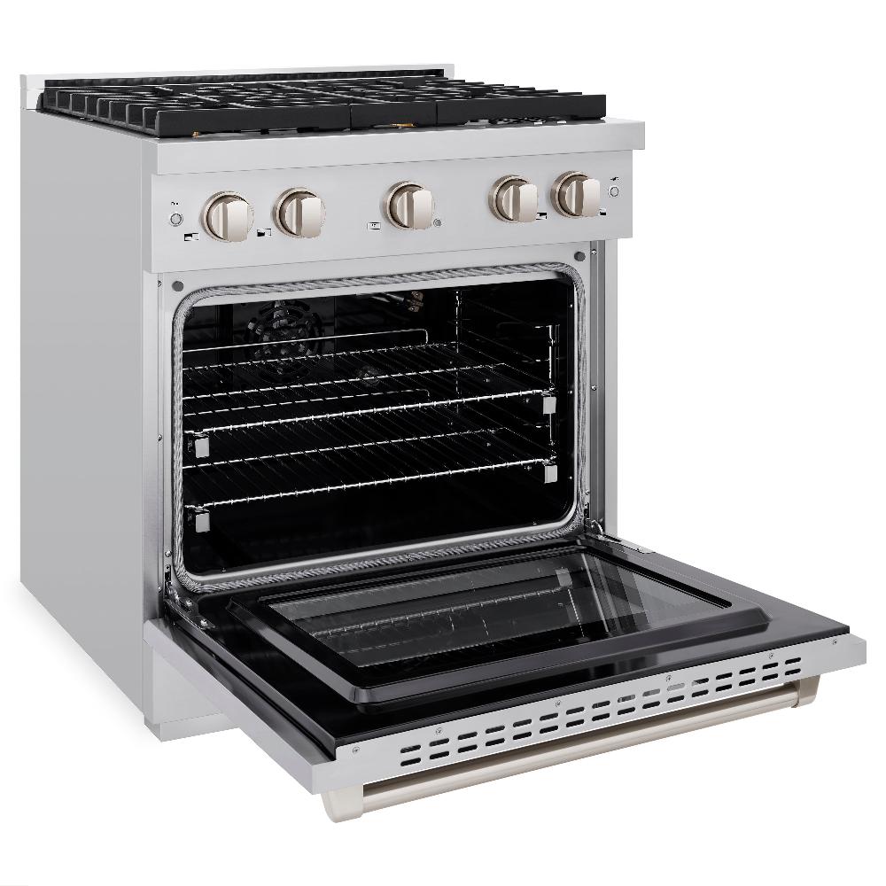 ZLINE Paramount 30 in. Dual Fuel Range with 4 Brass Burners and 4.2 cu. ft. Electric Convection Oven in Stainless Steel, Model SDR-BR-30