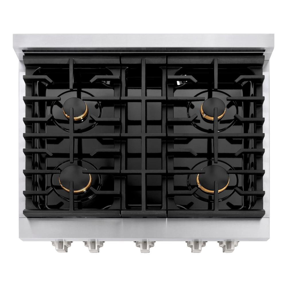 ZLINE Paramount 30 in. Dual Fuel Range with 4 Brass Burners and 4.2 cu. ft. Electric Convection Oven in Stainless Steel, Model SDR-BR-30