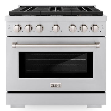 ZLINE Paramount 36 in. Dual Fuel Range with 6 Brass Burners and 5.2 cu. ft. Electric Convection Oven, Stainless Steel (SDR-BR-36)