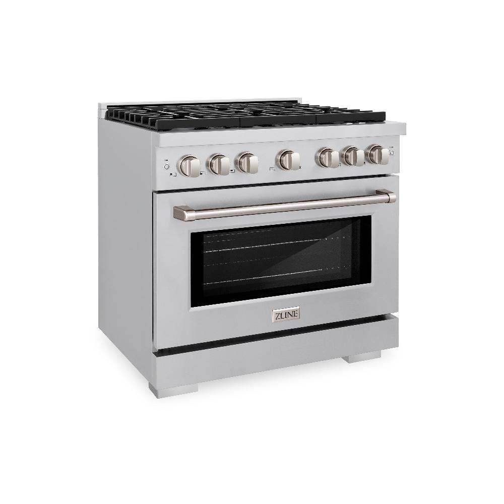 ZLINE Paramount 36 in. Dual Fuel Range with 6 Brass Burners and 5.2 cu. ft. Electric Convection Oven, Stainless Steel (SDR-BR-36)