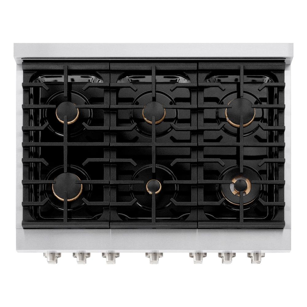 ZLINE Paramount 36 in. Dual Fuel Range with 6 Brass Burners and 5.2 cu. ft. Electric Convection Oven, Stainless Steel (SDR-BR-36)