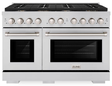 ZLINE SDR-BR-48 Paramount 48 in. Dual Fuel Range with Double Oven, 8 Brass Burners, 6.7 cu. ft., Stainless Steel (SDR-BR-48)